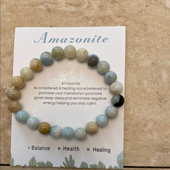 Amazon Jewelry - Bracelet-Natural Stone real Amazonite stretchy Bracelet with card. Unisex 3/51
